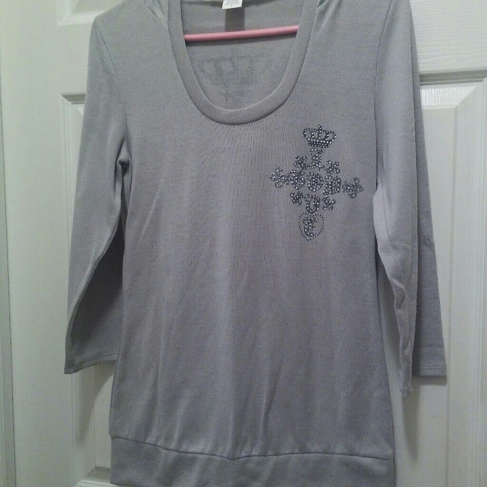 Juniors gray embellished hooded sweater